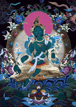 Custom green degree mother portrait Buddha painting Photo paper Plastic Thangka Bound Tibetan Tantric Bodhisattva Buddha mother