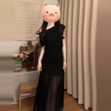 Черное французское женское платье в стиле Хепберн, новый горячий стиль лета 2025 года, уникальная, красивая и очень красивая длинная юбка