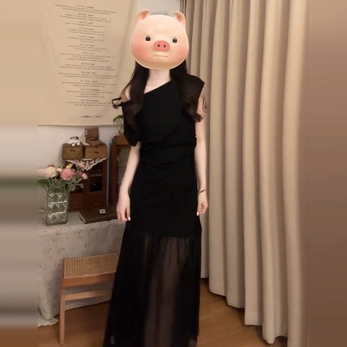 Черное французское женское платье в стиле Хепберн, новый горячий стиль лета 2025 года, уникальная, красивая и очень красивая длинная юбка