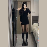 Весенний черный свитер, платье, 2025 года, премиум класс, с акцентом на бедрах