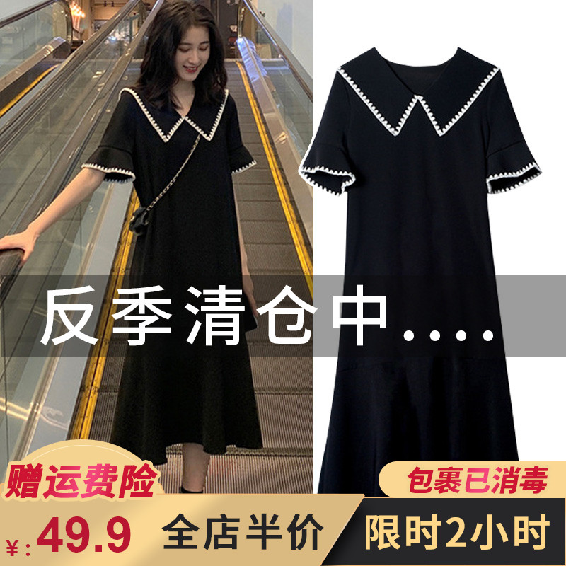 Black fairy temperament high-end dress thin autumn 2021 new fat mm large size cold women's summer tide