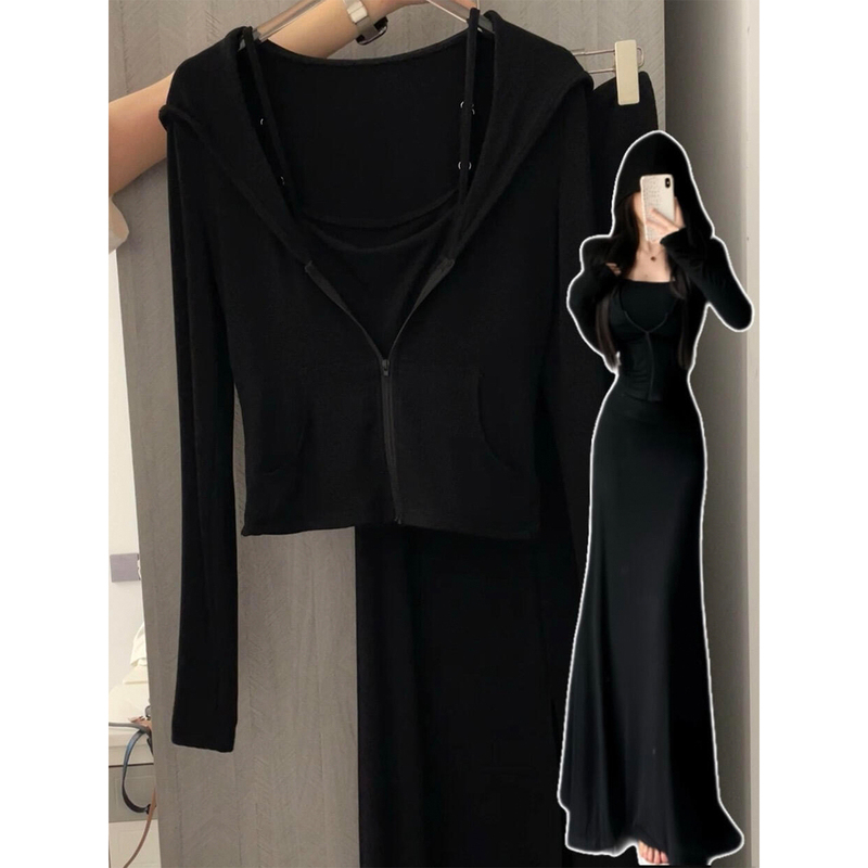 Early Autumn 2026 New Casual Suit, Korean Style, Versatile, Slimming, Zipper Design, Jacket and Long Skirt Set Early Autumn 2026 New Casual Suit, Korean Style, Versatile, Slimming, Zipper Design, Jacket and Long Skirt Set