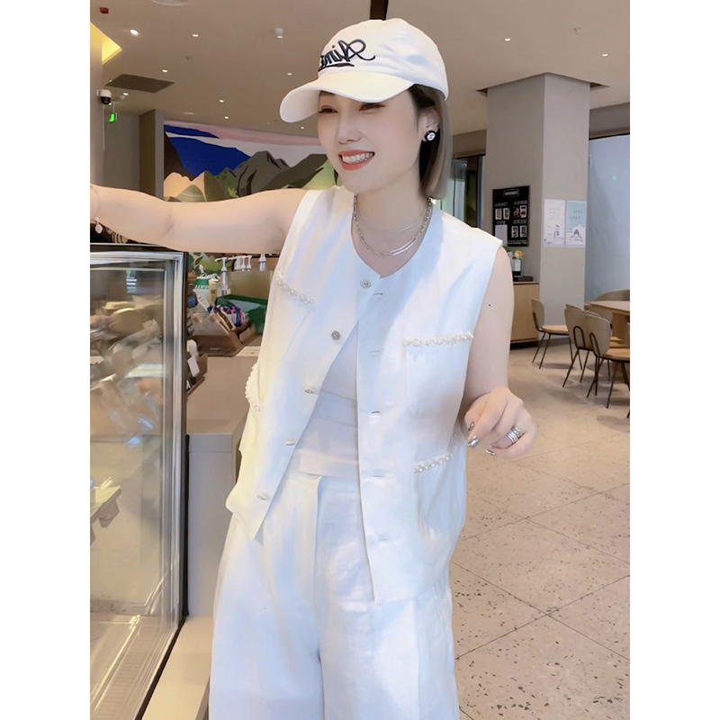 Temperament Goddess Style Classy Suit 2025 Summer New Casual White Button Flap Pocket Pants Sleeveless Vest Two-Piece Set