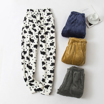 Autumn and winter cotton-padded velvet pajamas mens and womens flannel coral velvet home pants plus size loose pajamas