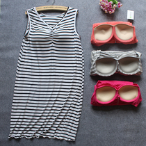 Modal sexy nightgown no bra dress bra dress Cup one sleeveless vest dress summer Women with chest pad pajamas