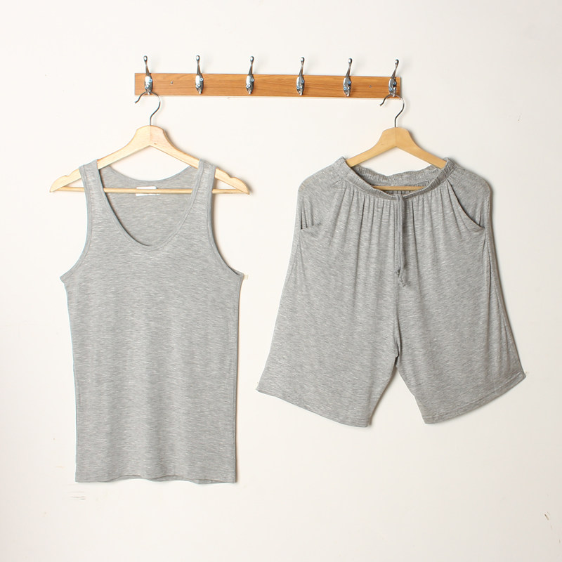 Summer Modale men's sleepwear sleeveless vest shorts suit Youth thin Home Home Clothes 50% Pants Casual Shorts
