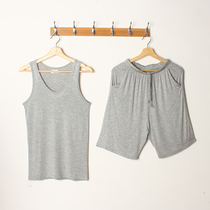 Summer modal mens pajamas sleeveless vest shorts set Youth thin home clothes five-point pants big pants