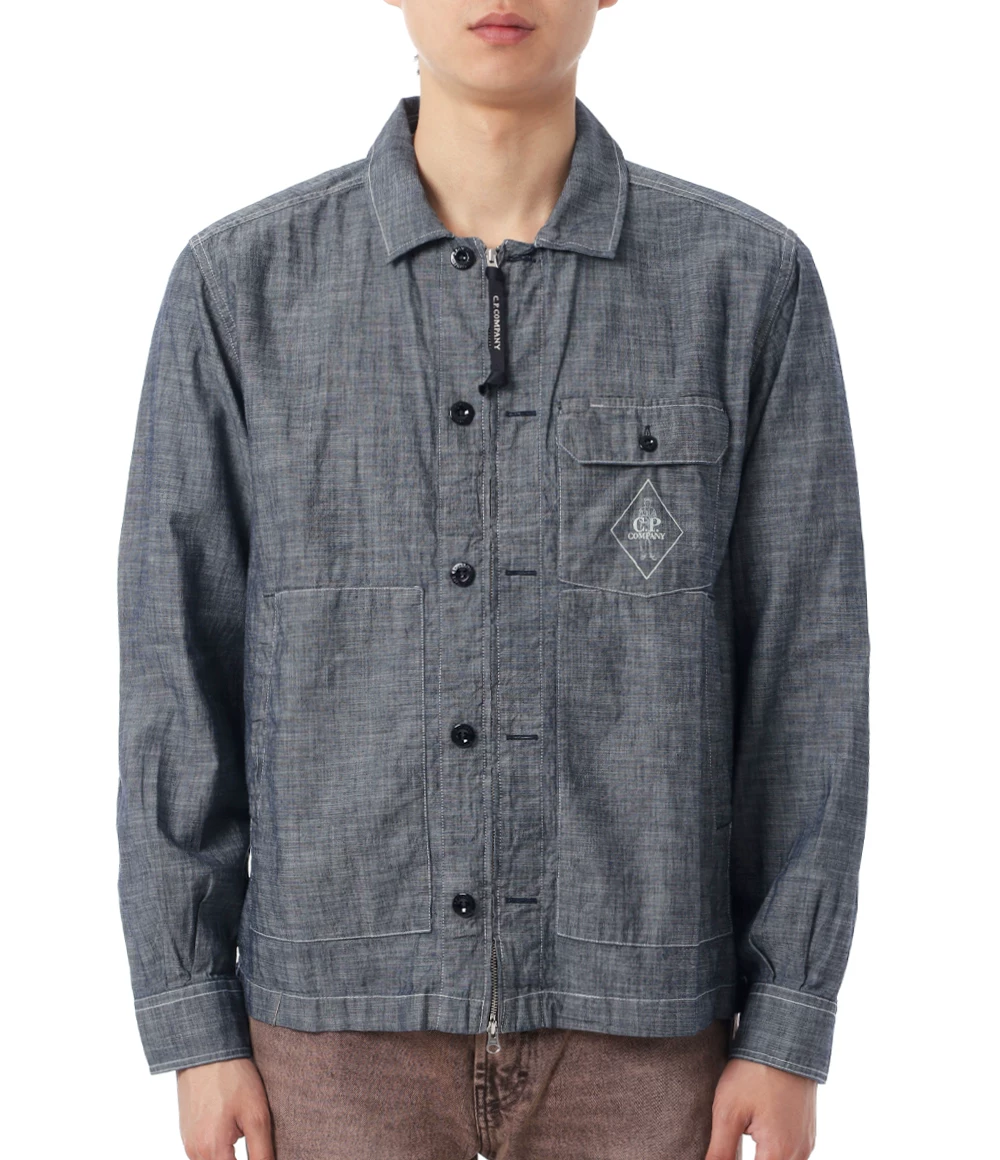 CP COMPANY Chambray 4.75oz Мужская рубашка-куртка из денима с длинным рукавом и молнией 20CMSH195A