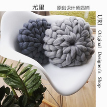 URI Custom Nordic Melislave wool handwoven thick wire Pillow Sofa Cushions Round Wool ball Pillows