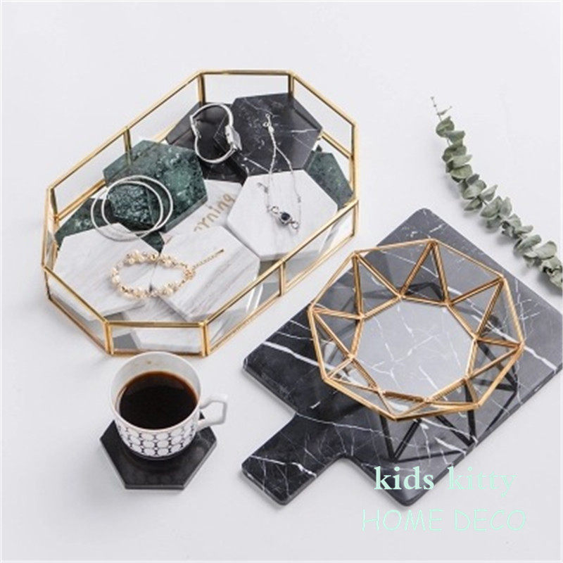ins Nordic golden geometric mirror bottom jewellery containing disc dessert pastry tray transparent depository dish
