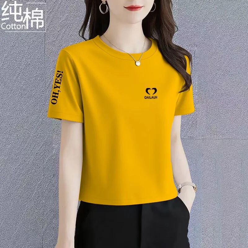 Pure Cotton Round Neck Short-Sleeved T-Shirt 2026 New Summer Style Loose and Versatile Slim-Fit Short Top for Small People