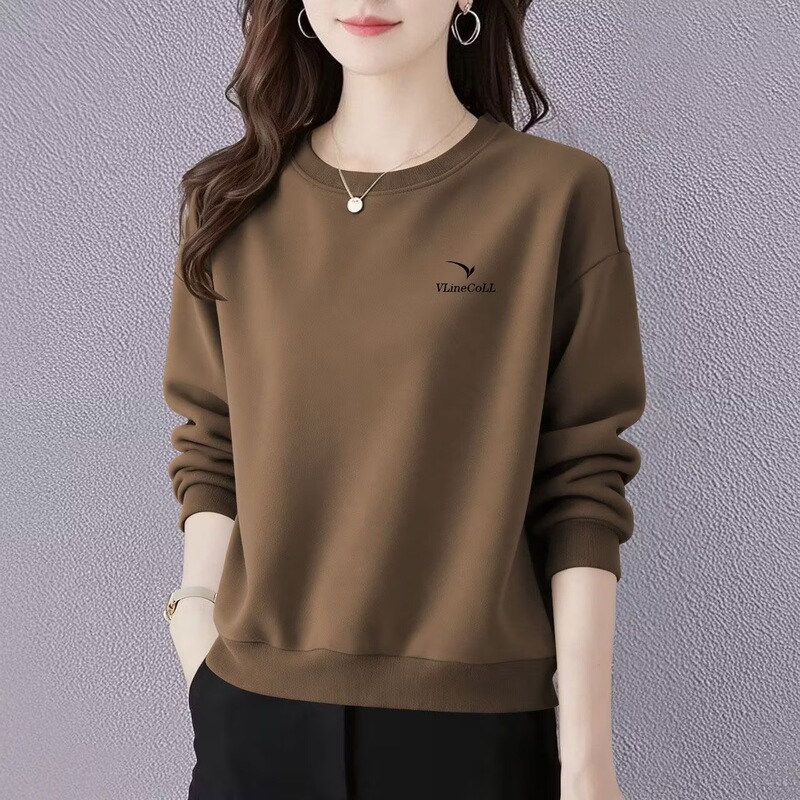 Fleece-Lined/Non-Fleece-Lined Sweatshirt for Women, New Autumn and Winter Style, Stylish, Loose-Fitting, Slimming, Versatile, Round Neck, Long-Sleeved, Warm Top for Women