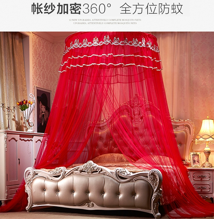 Big mái vòm đỏ lưới trần cưới công chúa đám cưới lưới giường 1,2 1,5 m 1.8m - Lưới chống muỗi mùng ngủ 4m