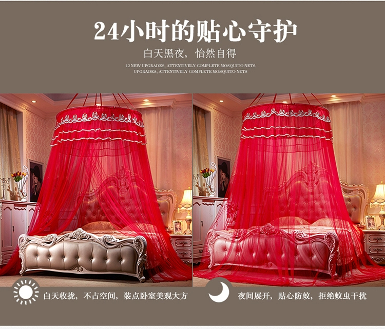 Big mái vòm đỏ lưới trần cưới công chúa đám cưới lưới giường 1,2 1,5 m 1.8m - Lưới chống muỗi mùng ngủ 4m