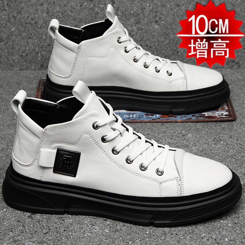 Summer Leather Shoes Men's Youth Fashion Tide Cards Genuine Leather Breathable High Cylinder Heightening Men's Shoes 10cm Casual Little Leather Shoes