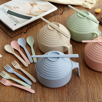 Instant noodle bowl with lid lunch box Bowl single student tableware set Big Bowl soup bowl rice bowl lunch box one person eating artifact