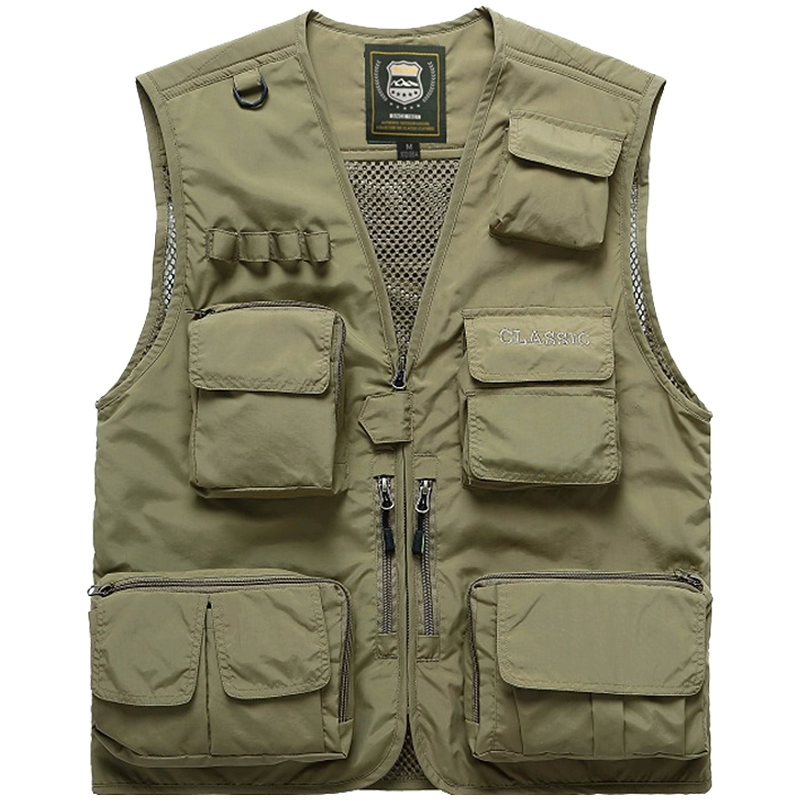 Jeep Shield mùa xuân, mùa thu và mùa hè ngoài trời nhiều túi áo chụp ảnh câu cá vest nam áo ghi lê giản dị áo ghi lê mỏng - Dệt kim Vest