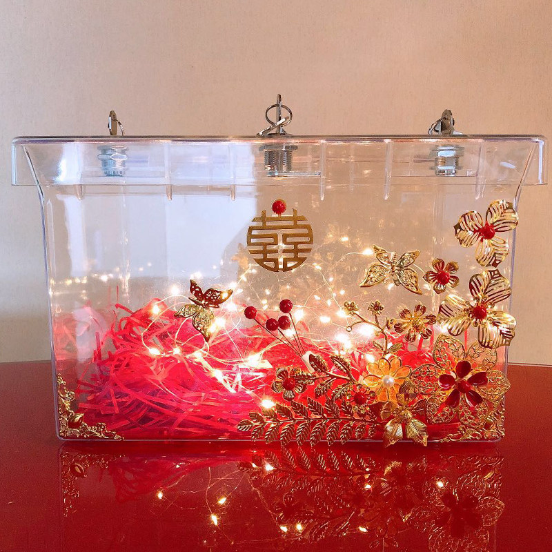 Ticket wedding shoe box bride hidden shoe box with lock marriage game whole person props wedding press crystal transparent shoe box