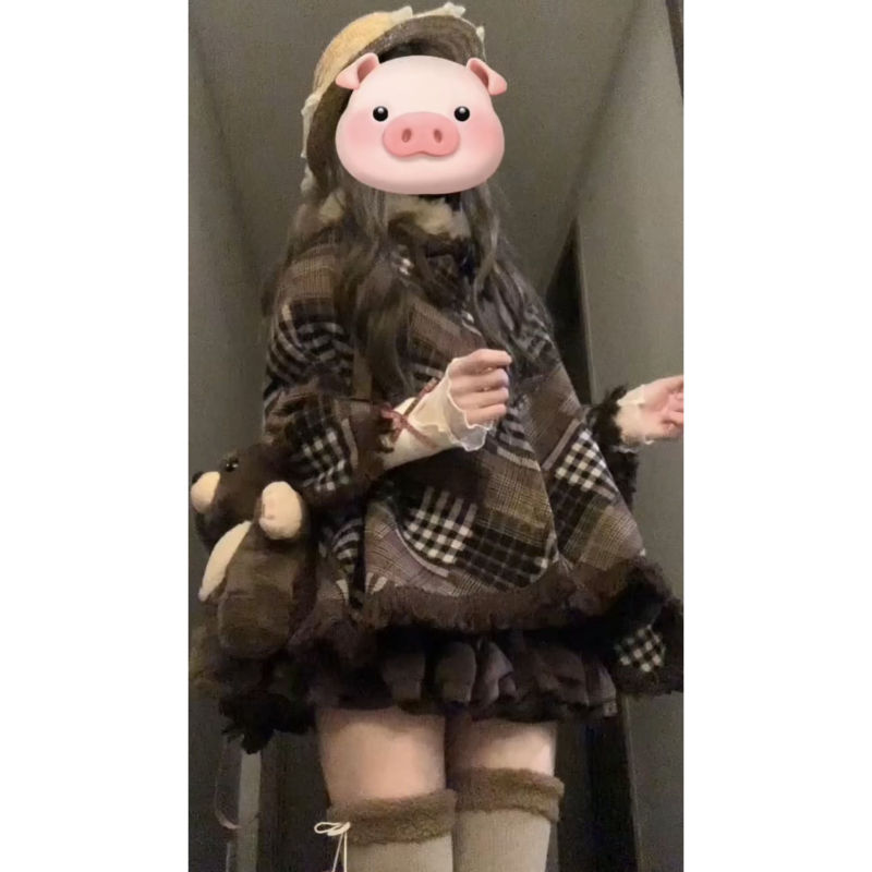 Original Jk Woolen Coat Winter High-End Sleeveless Shawl Brown Tassel Hooded Thickened Cape Short Coat for Women