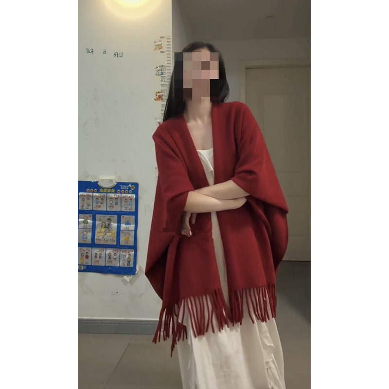 Red Bridal Shawl 2026 New Style Engagement Wedding Double-Sided Woolen Gorgeous Cape Coat Autumn and Winter Cloak