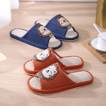 Cute cotton linen slippers female spring and autumn home indoor couples non-slip Four Seasons home cartoon mute linen slippers