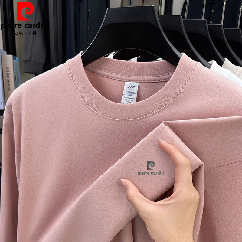 Pierre Cardin Long-Sleeved T-Shirt for Men, Round Neck, Pure Cotton, 2025 Early Autumn New High-End Embroidered Sweatshirt, Casual Base Shirt