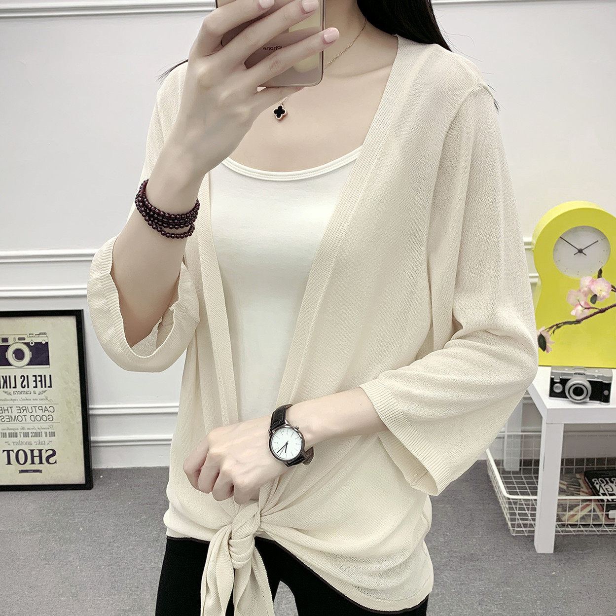 New outside cotton linen ice silk sweater women cardigan short summer thin small shawl with skirt air conditioning sunscreen clothing