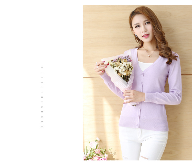Áo len dệt kim nữ mùa xuân và mùa hè ngắn cổ chữ V áo len mỏng có kích thước lớn tay áo dài hoang dã và dày áo len kiểu hàn quốc cực đẹp