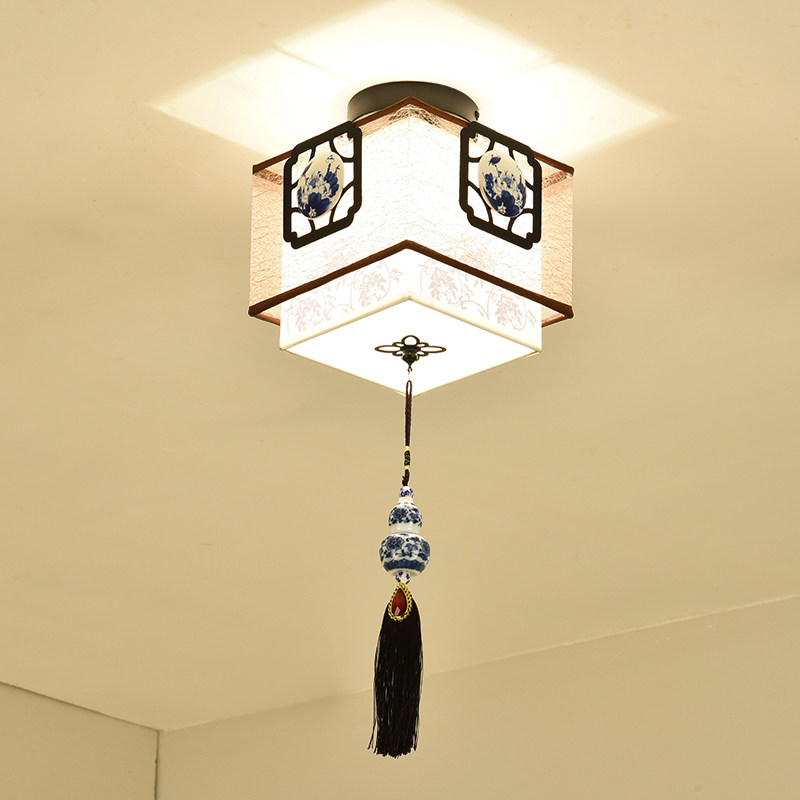 New Chinese green flower Porcelain Xuanguan Light Aisle Corridor Suction top light Balcony Door Hall Lighting LED Entrance Minimalist lamp