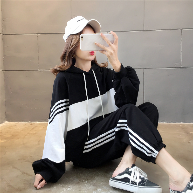 VK旗艦店 韓系百搭拼色連帽薄款寬鬆單品長袖上衣