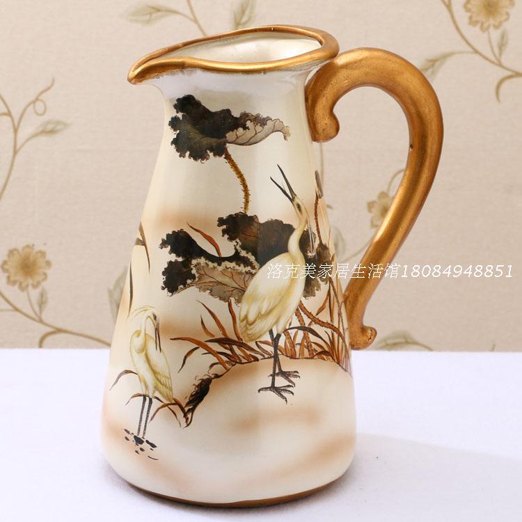 Hand-Painted Red-Crowned Crane Pastoral Ceramic Flower Vase Single-Handle Artificial Flower Holder Entryway Tv Cabinet Coffee Table Ornament Hand-Painted Red-Crowned Crane Pastoral Ceramic Flower Vase Single-Handle Artificial Flower Holder Entryway Tv Cabinet Coffee Table Ornament