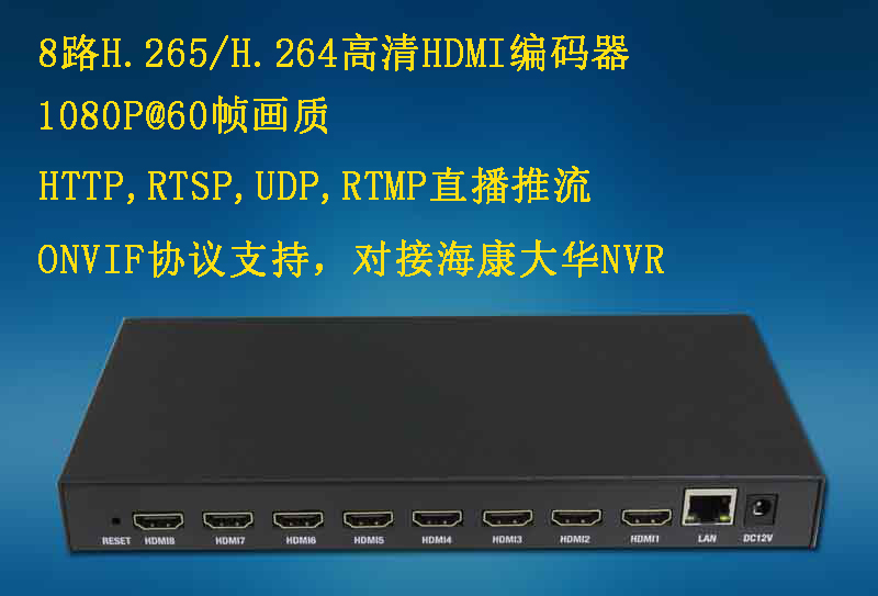 8-way H 265 264 HD HDMI encoder HTTPRTSPUDPRTMP push stream ONVIF Haikang NVR
