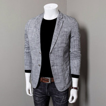 Linen suit mens autumn thin herringbone retro old cotton and linen material mens casual small blazer ruffian handsome