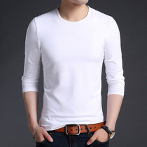 Long-sleeved T-shirt mens round neck spring Korean version of the trend tight-fitting elastic inner pure white bottoming shirt mens short-sleeved t-shirt
