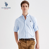 U S POLO ASSN spring mens shirt cotton and linen breathable casual business dress loose long sleeve shirt men