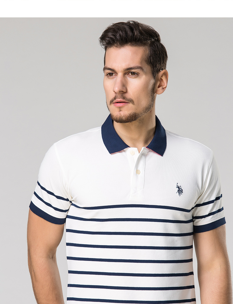 Mỹ polo ass. Nam ngắn tay giản dị polo áo xu hướng mới mỏng thường ve áo sọc t- shirt