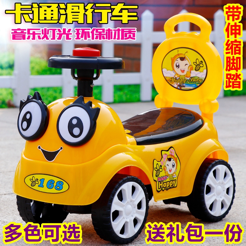 Small Honeybee Child with Fried Trolley Booster Car Baby Carrier 1 2-3 Year Old Baby Slip wagon Twister with music Toys Y