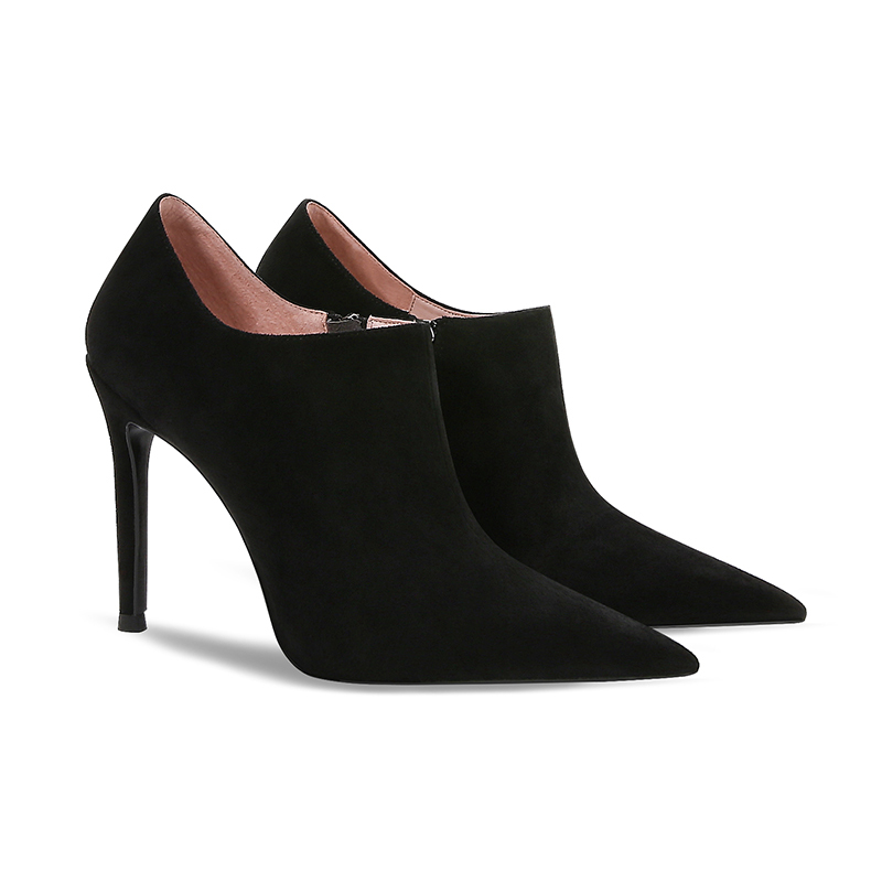 10cm Elegant High-Heeled Shoes, Stiletto Heels, Deep-Cut Single Shoes for Women, 2025 New Style, Black Pointed-Toe Ankle Boots, Niche and Comfortable