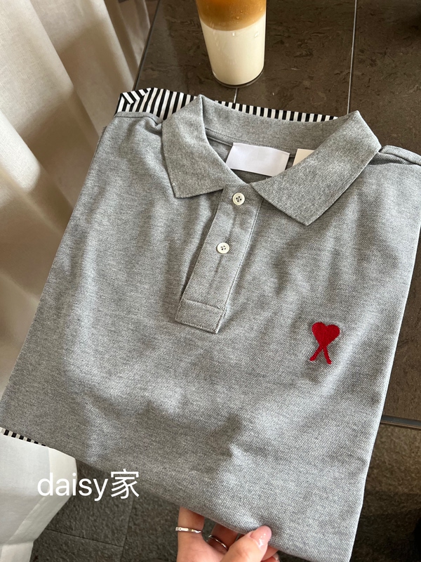 2025 Spring/Summer New Heart Embroidery Lapel Polo Shirt for Women, Loose Fit, Slimming, Versatile Long Sleeve Top