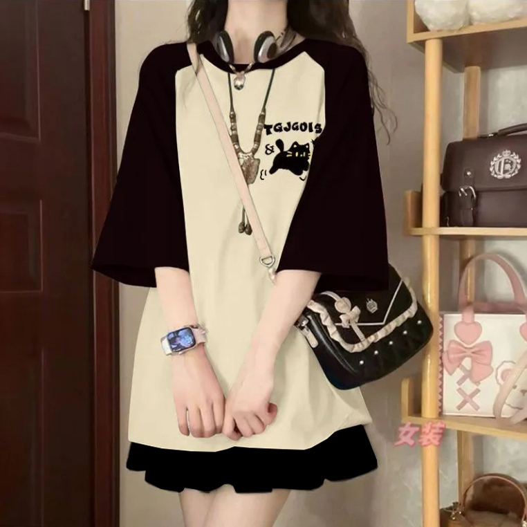 Dopamine Summer Hot-Selling Pleated Skirt Set for Female Students, Loose Short-Sleeved Top and Short Skirt Two-Piece Set ins Trendy