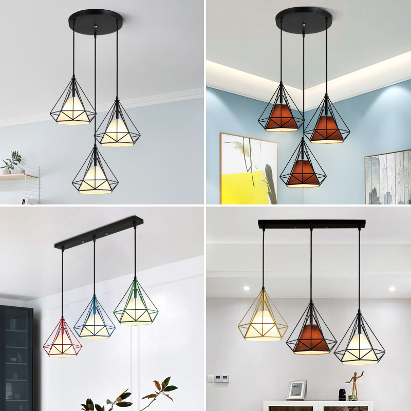 Nordic simple diamond small chandelier net red ins restaurant bar nail barber shop decoration single head three head lamp