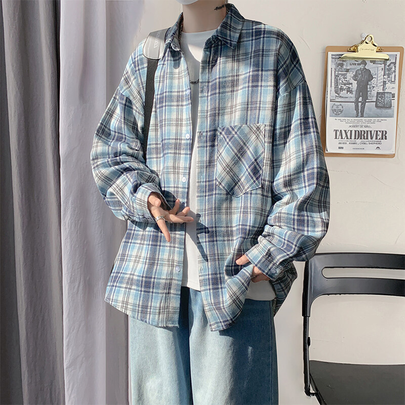 Spring and Autumn New American Style Plaid Shirt for Men, Long Sleeve, Loose Fit, Versatile, Casual, Lazy Style, Trendy Brand Jacket Spring and Autumn New American Style Plaid Shirt for Men, Long Sleeve, Loose Fit, Versatile, Casual, Lazy Style, Trendy Brand Jacket