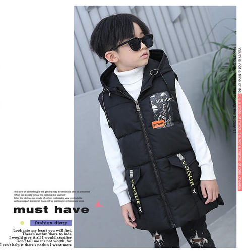 Áo vest bé trai cotton 2018 thu đông 2018 trẻ em dài trùm đầu cotton Áo khoác trẻ em Hàn Quốc ghi le jean cá tính cho bé