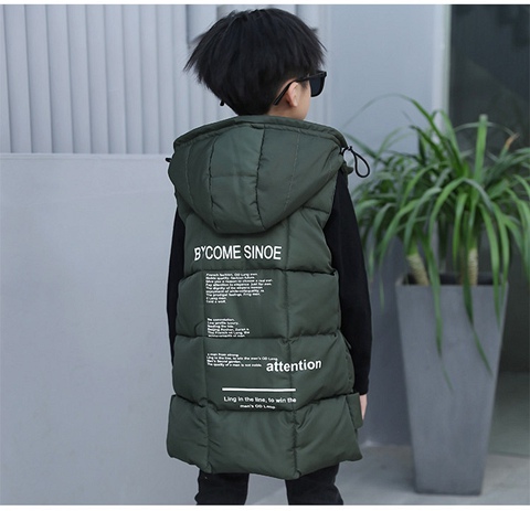 Áo vest bé trai cotton 2018 thu đông 2018 trẻ em dài trùm đầu cotton Áo khoác trẻ em Hàn Quốc ghi le jean cá tính cho bé
