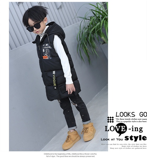 Áo vest bé trai cotton 2018 thu đông 2018 trẻ em dài trùm đầu cotton Áo khoác trẻ em Hàn Quốc ghi le jean cá tính cho bé