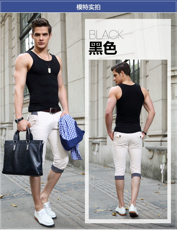 2 người đàn ông của vest nam mùa hè cotton thanh niên thở chặt chẽ-fitting tự trồng tập thể dục rào cản cơ sở trắng