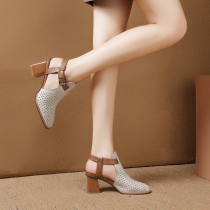 Baotou sandals 2022 summer new hollow furniture high heels coarse heels of Rome large - yard womens shoes behind the sky