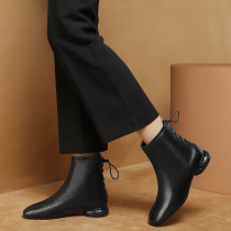Female boots in the square head of low heel boots 2019 new leather martin boots female short - boots