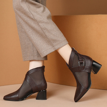 Leather hollow boots 2022 spring and autumn new tip English sandals in the mesh with the mesh boots