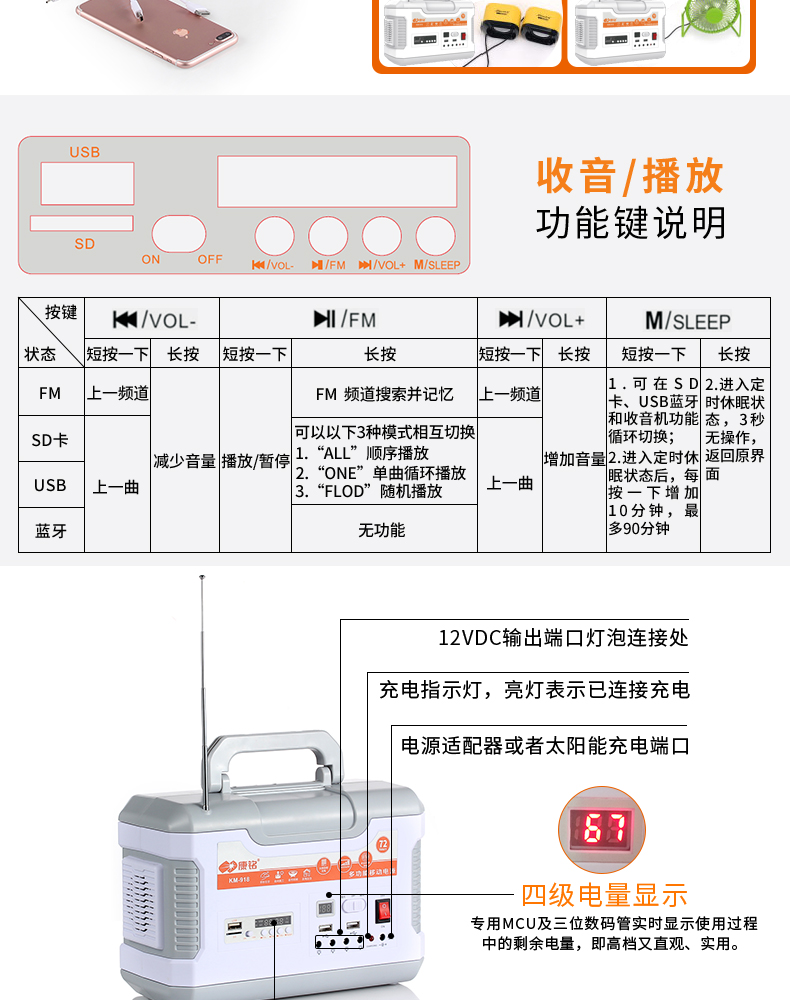 Cắm trại ngoài trời chiếu sáng đa chức năng cung cấp năng lượng mặt trời sạc ngựa ánh sáng chợ đêm gian hàng đèn nhà mất điện chiếu sáng đèn pin đội đầu pin trâu